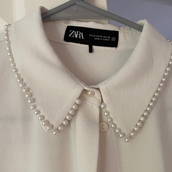 Zara Pearl Lapel Crepe Shirt Size Medium - Picture 2 of 6